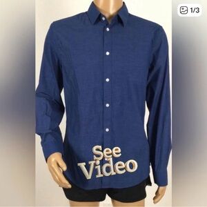 👛 (ANY 2/$20) H&M Blue Long Sleeved Shirt Slim FIt, Large